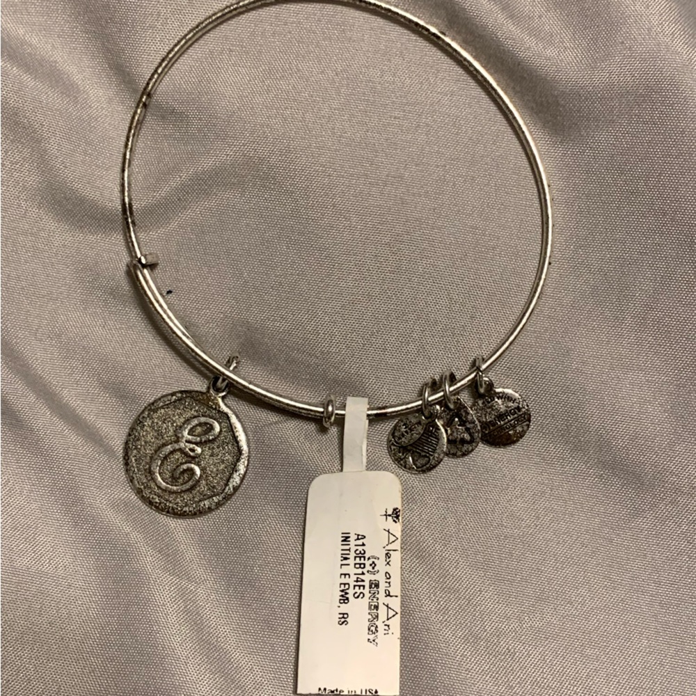 Alex and Ani E initial bracelet NWT in silver with aged patina finish boho